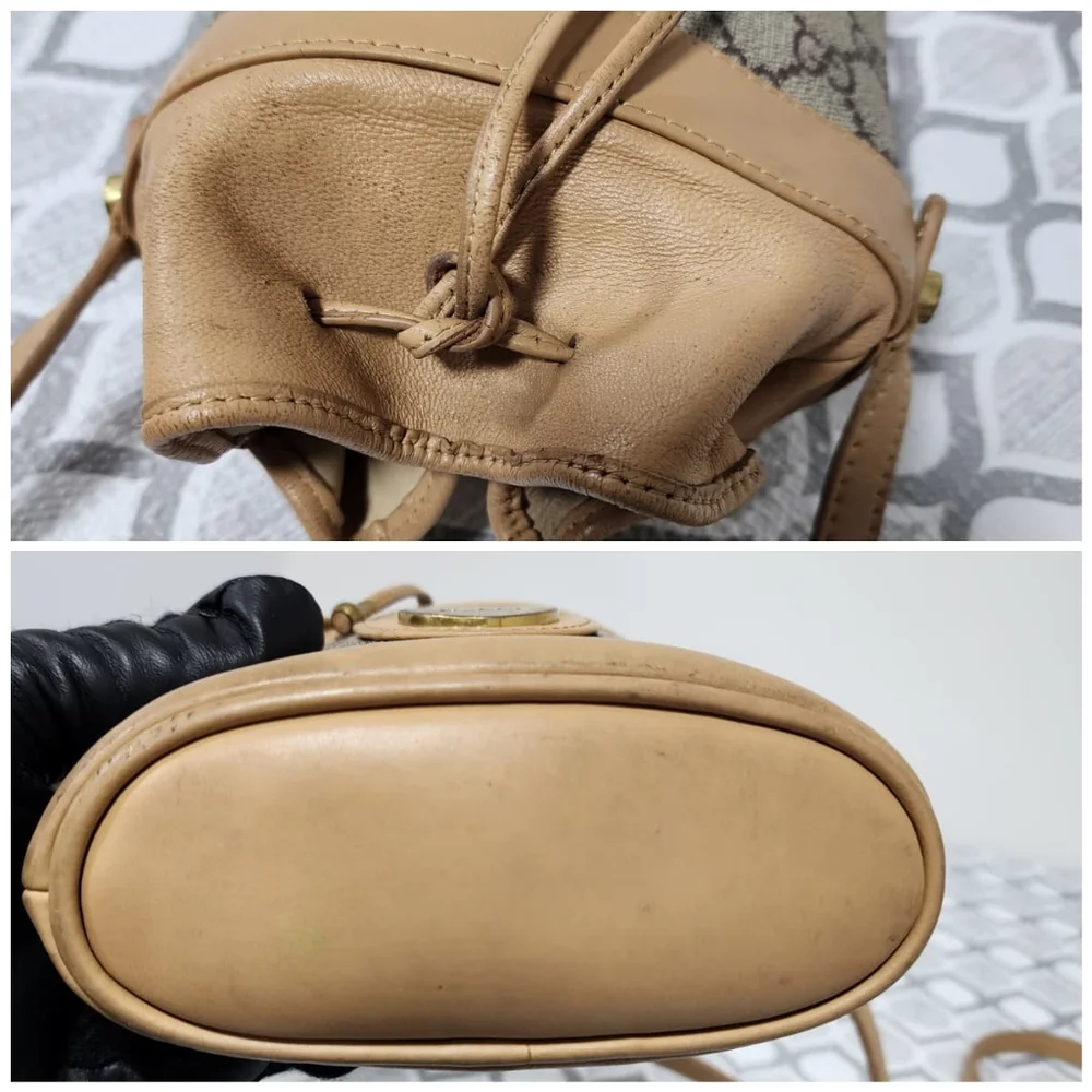 GUCCI Vintage Monogram Canvas Mini Drawstring Bucket Bag Brown/Beige